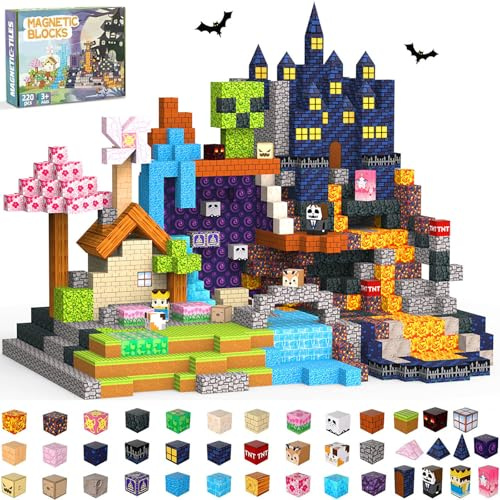 MITCIEN Magnetic Blocks, 220PCS Magnetic Building Blocks Cubes for Ages 3 4 5 6 7 8 9 10 Boys&Girls, Creative Construction Montessori STEM Sensory Toys for Kids Halloween Birthday Gifts