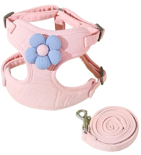 Dog Cat Puppy Harness and Lead Sets Adjustable Small Dog Harness No Pull Breathable Soft Cotton Material Escape Proof Dog Harness Cute Flower Pink Harness for Cats Puppy Small Dogs