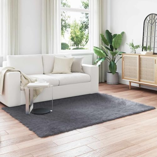 Tonture matta i konstfårskinn, antracitgrå, 140 x 200 cm, polyester, fluffig vardagsrumsmatta, för varm dekor, mjuk sovrumsmatta, mysigt golv Flokati för inomhusbruk