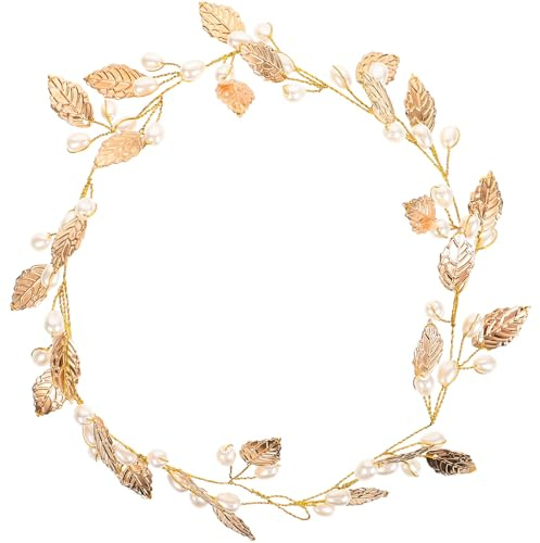 HONITANO Accessoire Cheveux Perles Dorées Feuilles Bandeau Vigne Ajustable Mariage Bijou Tête Mariage Femme Coiffure Cérémonie Fête Ornement Cheveux Élégant et Léger