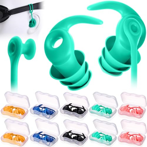 Saysurey 10 Pairs Swimming Ear Plugs for Adults, Reusable Waterproof Silicone Swimming Earplugs with Removable Cord & Case, Bulk Family Pack for Women Men Shower, Surfing & Water Sports