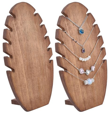 PH PandaHall 2 juegos de collares de madera expositores para joyas en forma de hoja 8 x 15 x 25,5 cm pequeño soporte para collar busto caballete para el hogar boutique tienda stand de exhibición stand
