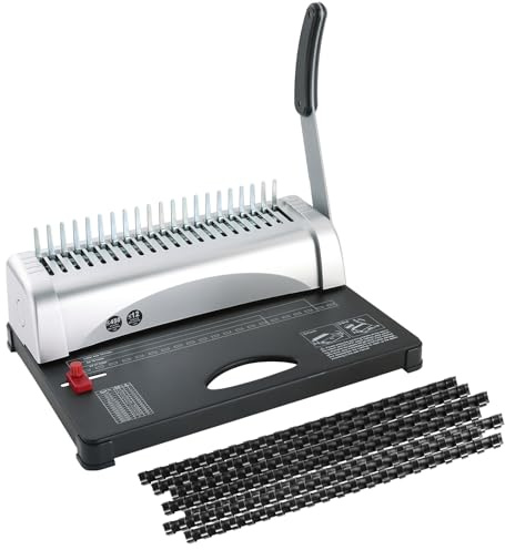 FLKQC Comb Binding Machine, 21-Hole Paper Punch Binder Machine with 100PCS 3/8'' Plastic Comb Spines, Manual Book Binding Machine for Letter Size, A4, A5 Paper, Ideal for Booklet Binding