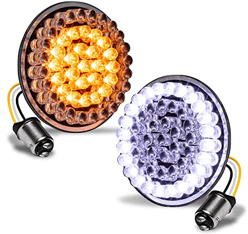 TRUE MODS 2 1157 Front Amber + White LED Turn Signal & Running Light for Harley Davidson [Pair Set] [Black-Finish] [Bullet Style] For Sportster Street Glide Road King Softail Electra Heritage