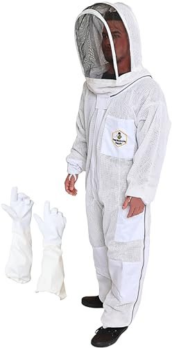 Forest Beekeeping Supply 3-Layer Ventilated Bee Suit, Beekeeper Suit Kit with Detachable Fencing Veil and Bee Gloves (XL)
