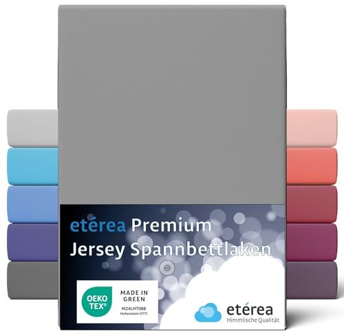 etérea Premium Spannbettlaken 180x200cm - 200x200cm Grau – extra Jersey Spannbetttuch bis 25cm Höhe – 160 g/m² gekämmte Baumwolle – Boxspring & Normale Bettlaken