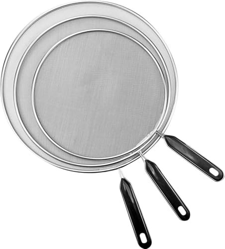 Stainless Steel Splatter Screen,Grease Splatter Screens for Fryling Pan Frying Pan Cover Splatter Screen 3 Set(7.48,11.42,12.99), Fine Mesh Stainless Steel Guard from Hot Oil Splash (Black)