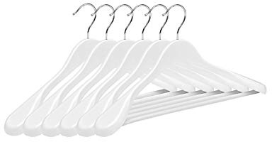 COM-FORT HOUSE | Perchas de Madera Chaqueta | Color Blanco | Diseño Elegante | Percha de Madera Natural para Abrigos | Pack de 6 Unidades | Gancho de Acero Inoxidable Giratorio |