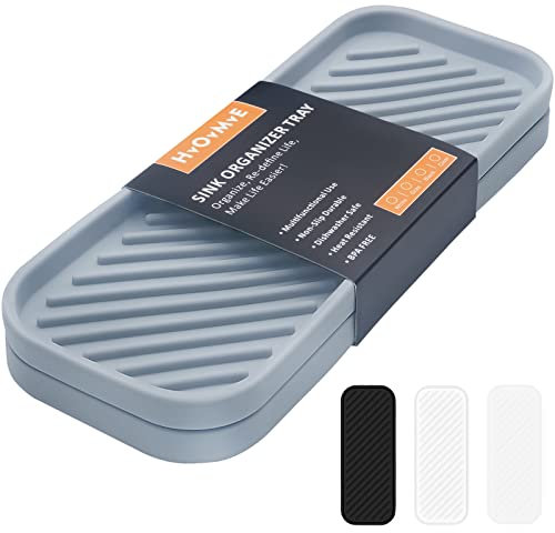 HvOvMvE Vassoio organizer in silicone, porta sapone e spugna per lavello da cucina, bagno, vassoio portaoggetti per scopino, dispenser di sapone, accessori per lavastoviglie, confezione da 2 pezzi,