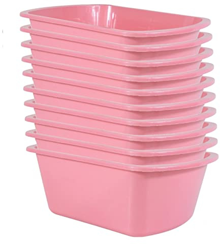 Vakly Wash Basins – Rectangular Plastic Hospital Bedside Soaking Tub - Small 7 Qt Graduated Bucket - Portable Washbasin for Washing, Cleaning, Foot Bath, Dishes, Face Cleansing Bowl (10, Pink)