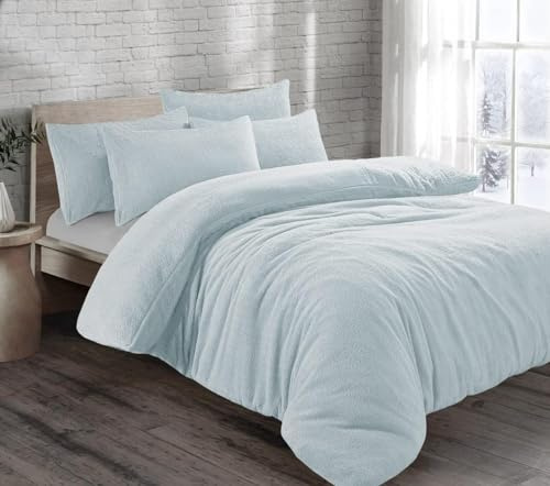 EXQUIZIT HOME® - Set di biancheria da letto con copripiumino in pile effetto orsetto - Set di biancheria da letto in pile soffice con federe - Caldo e accogliente copripiumino invernale in pile (Uovo
