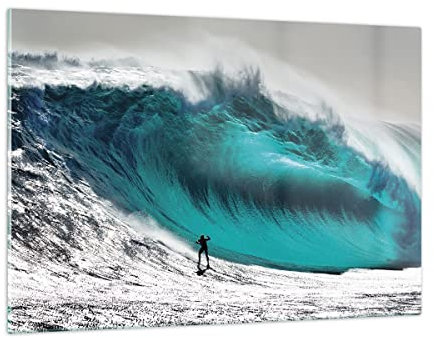 Quadri Moderni Soggiorno Surf Wave Turchese Quadro su Vetro 120x80cm Stampe da Parete in Vetro Camera da Letto Cucina 1 pezzo Wall Art Grandi XXL Decorazione Murale Grafica Immagini GAA120x80-4351