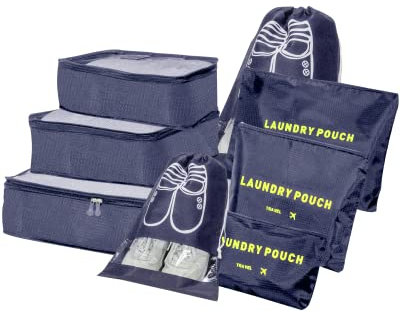 BillyBath Koffer Organizer Reise Kleidertaschen,8-in-1 koffer Organizer Set,Packing Cubes,Packwürfel,Kofferorganizer Packtaschen Reisegepäck,für Kleidung Schuhe Unterwäsche Kosmetik (Dunkelblau)