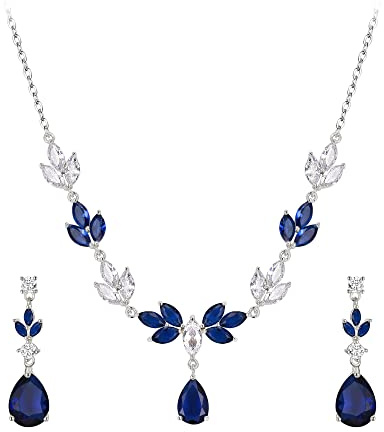 EVER FAITH Parure Marquise Zircone Cubique Collier Boucles d'oreilles Bijoux pour Fête Mariage Demoiselle d'honneur Mariée Bleu Ton d'argent