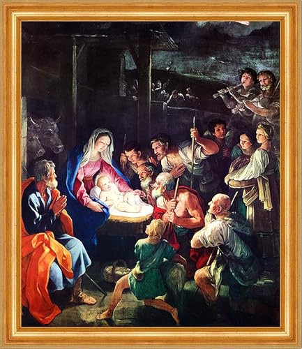 Biller Antik Adoration des bergers Guido Reni Crèche Nativité Jésus Sainte Étable H A3 0152 Encadré