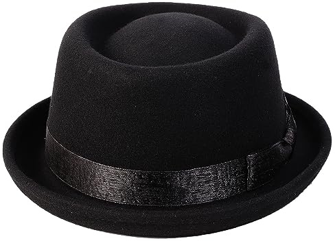 Wool Felt Pork Pie Hat for Men & Women – Classic Jazz Fedora with Bow Ribbon,Church or Casual Vintage Style Black