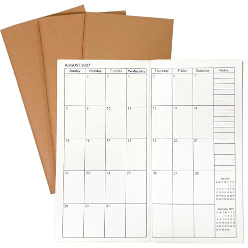 Travelers Notebook Inserts Jan 2026 - Jun 2027, Travelers Notebook Calendar, Weekly and Monthly Planner, Regular Size TN Journal, 8.3 x 4.25 inches, Set of 3