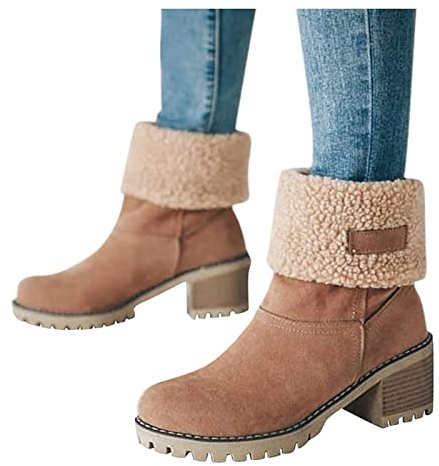 Bottes Femme Hiver Fourrée Bottines Neige Chaussure Hiver Botte Chaude Lacets Botte Cheville Confort Légère Antidérapant Noires Beige 36-43 EU