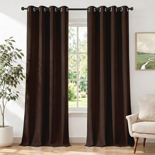 Ystyle Tende Oscuranti per Interni 2 Pezzi, 140x240 cm, Tende Camera da Letto Moderna con Anelli, Tenda Termica Isolante Freddo e Caldo Morbido Idrorepellente, per Soggiorno Cameretta, Marrone Scuro