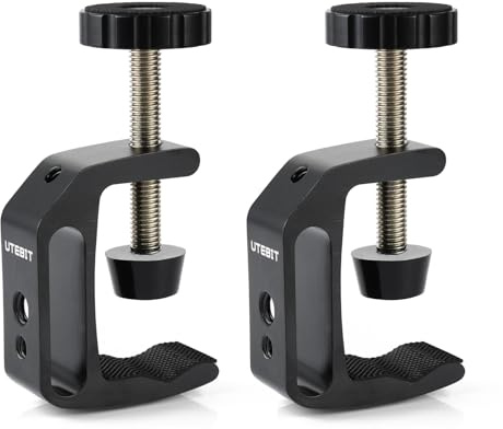 UTEBIT Universal C-Clamp for Desktop Mount Holder, 3.7-5.7 C-Clamp Aluminum Support Clamp with 1/4 and 3/8 Thread for Desktop Mount Tables Desk, Black (2 Pack)