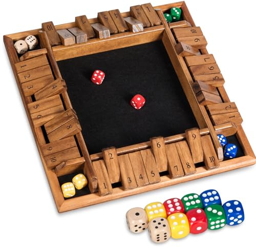 BIVOMON Shut The Box Dice Game 1-4 Players Wooden Board Table Math Game for Kids Adults, Classic Dice Board Game with 16 Dice for Classroom,Home,Party or Pub（12 inches）