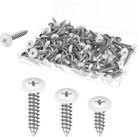 JJUNW 120 Stück Selbstschneidende Schrauben, M5 Holzschrauben Weiß Kreuzschlitzschrauben 3 Längen Spanplattenschrauben M5 x 15/22/26mm Kohlenstoffstahl Kreuz Rundkopf-Blechschrauben