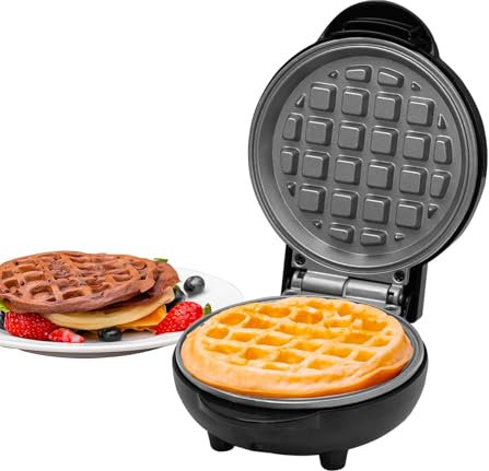 Innoteck Kitchen Pro 550W Mini Waffle Maker – Black Classic Waffle Plate, PFOA-Free Non-Stick Heating, Quick Cooking, Cool-Touch Handle – Ideal for Kids & Breakfasts