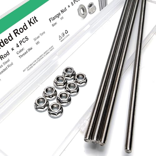 4PCS M6-1.0x250mm Fully Threaded Rods, 304 Stainless Steel Studs