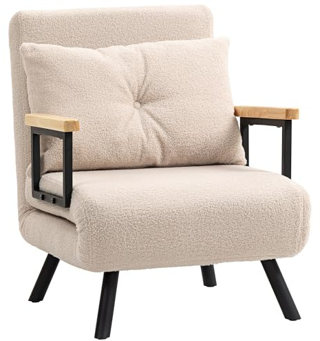 HOMCOM Canapé-lit 1 Place Canapé-lit Pliant rembourré en Velours avec Dossier réglable à 5 Niveaux et Oreiller rembourré pour Le Bureau, la Chambre à Coucher et Le Salon 63x73x81 cm Beige