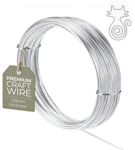 0.8mm 20 Gauge Wire for Jewellery Making - 50m Silver Aluminium Roll - Thin Craft Wire 0.8mm, Bendable Metal Wires for Beading, Wrapping, Findings and Earrings