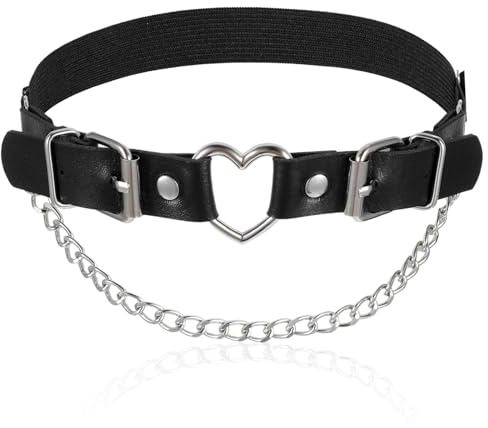 Black Leg Garters for Thigh, Gothic Heart Punk Style for Women, Adjustable Leather Thigh Garter Belt with Chains, Heart Elastic Thighs Garter for Party Prom