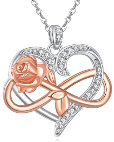 YAFEINI Rosenhjärta halsband för kvinnor 925 sterlingsilver Infinity ros blomma berlock smycke present till födelsedag alla hjärtans dag jul