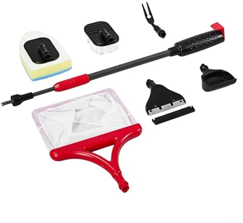 Kit de nettoyage 7 en 1 pour aquarium, comprend un racloir, un râteau, une éponge double face, une brosse et une pince, pour un entretien complet de l'aquarium