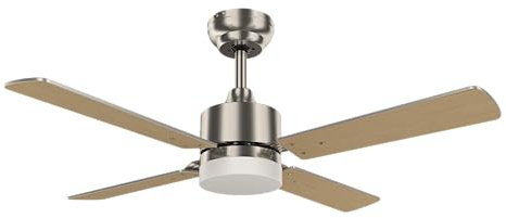 LUMIKING Ventilador de techo 107 cm con luz LED | Motor DC silencioso 6 velocidades | Aspas reversibles | Control remoto, temporizador y memoria de color | Función verano/invierno (Haya/Plata)