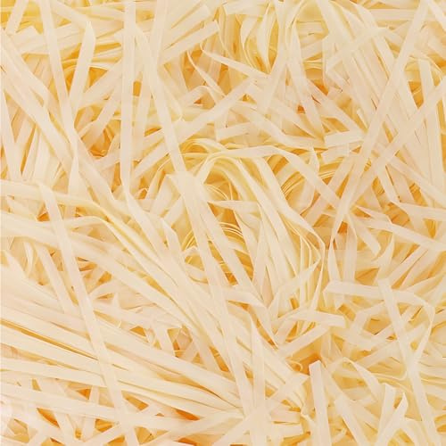 THQAE 200G Papier Déchiqueté Emballage, Panier De Remplissage Cadeau, Raffia Remplissage, pour Panier Cadeau, Emballage et Décoration de Fête (Champagne)