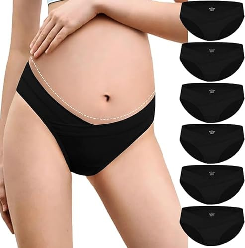 Briyat Culotte Grossesse 6 Pièces Basse Taille en Coton Confortable et Respirante Parfaite pour Le Confort Maximum Pendant la Grossesse,Noir*6,XL