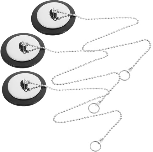 HINTRMENT 3pcs Rubber Tub Stopper with Chain Bathtub Drain Plug Stopper Replacement Pull Ring Drain Plug for Bathroom