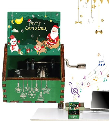 Generisk handvev musikbox jul, handvev vintage musiklåda av trä, graverad musiklåda, perfekt val för barn, födelsedag, halloween