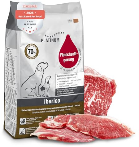 PLATINUM - Alimento para Perros Ibérico para Adultos de Carne – 5 kg de Comida para Perros Seca Rica en nutrientes como Barf – Especialmente Sabroso alimento seco para Perros pequeños y Grandes