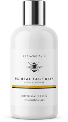 BEES of BRITAIN Soap Bark Face Wash 250ml - Honey & Lavender | 99% natural face wash with soap bark natural saponins, wildflower honey humectant, lavender, pH 5.5 neutral. UK made. 250ml.