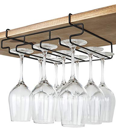Bafvt Wine Glass Holder - Stemware Rack Under Cabinet - 304 Stainless Steel Hanger Storage Shelf, Fit for The Cabinet 0.8“ or Less (black, 3 Rows)