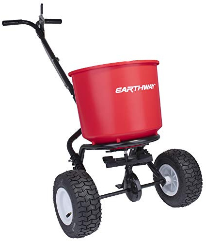 EarthWay 2600A-PLUS Fertilizer Spreader, 40lb Hopper Capacity, Red, Durable, All Terrain Pneumatic Tires, Rust-Proof Polypropylene, Epoxy Coated Steel Frame