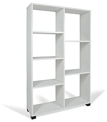Dmora Libreria asimmetrica a 7 ripiani, Scaffale per libri e documenti, Libreria portaoggetti da ufficio, Made in Italy, cm 90x24xh99, colore Rovere sbiancato