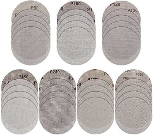 Linkstyle 150mm Sanding Discs, Hook and Loop Mesh Pads 35pcs, Aluminium Oxide Mixed Grit 80-600 for Orbital Sanders