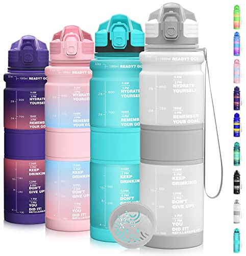 Coolfel Borraccia 1 litro/500ml, Bottiglia d'acqua Motivazionale con Segni di Tempo, Borraccia Palestra A Prova di Perdita senza BPA Plastica per Bambini, Scuola, Ciclismo Sportiva, Sport