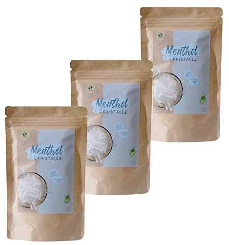 SudoreWell® Cristaux menthol de qualité alimentaire 100 % pure huile de menthe dans un sac en papier kraft (plastique gratuit) 3 x 100 g