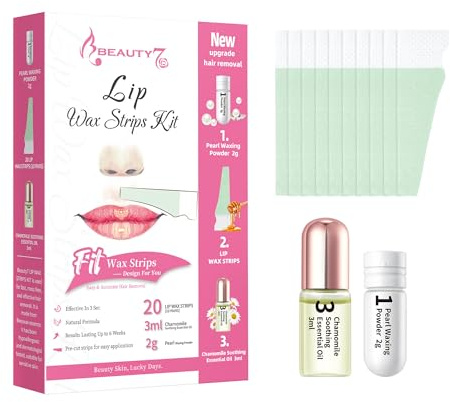 Bandes de Cire Froide Dépilatoire pour l'épilation des Lèvre Supérieure, 20 Bandes de Cire Prédécoupées avec Poudre de Perle 2g et Huiles Essentielles Apaisantes 3g