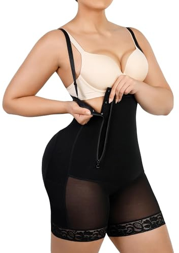 SHAPELLX High Compression Shapewear Side Zipper Para Mujeres Open Bust Curvy Tummy Control Bodysuit Butt Lifting Women'S Shapewear Waist Cincher (Black, Large)