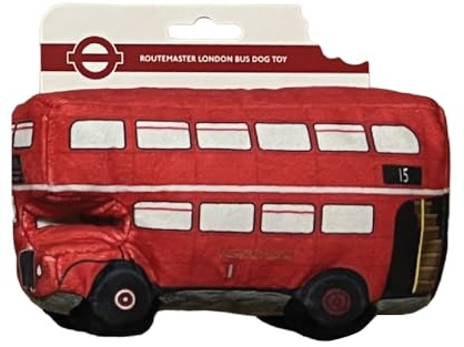 Officially Licensed London Routemaster Bus Dog Toy - Cute Plush Pet Chew Toy with Crinkles and Squeaker