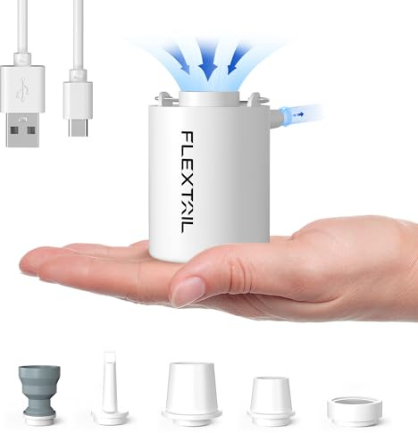 FLEXTAILGEAR Mini Pump, Bomba de Aire Eléctrica Portátil, Bomba de Camping, Inflado/Desinflado Rápido de 4 kPa, Batería Recargable Mejorada, Trekking, Camping, Cama de Aire, Anillo de Flotación
